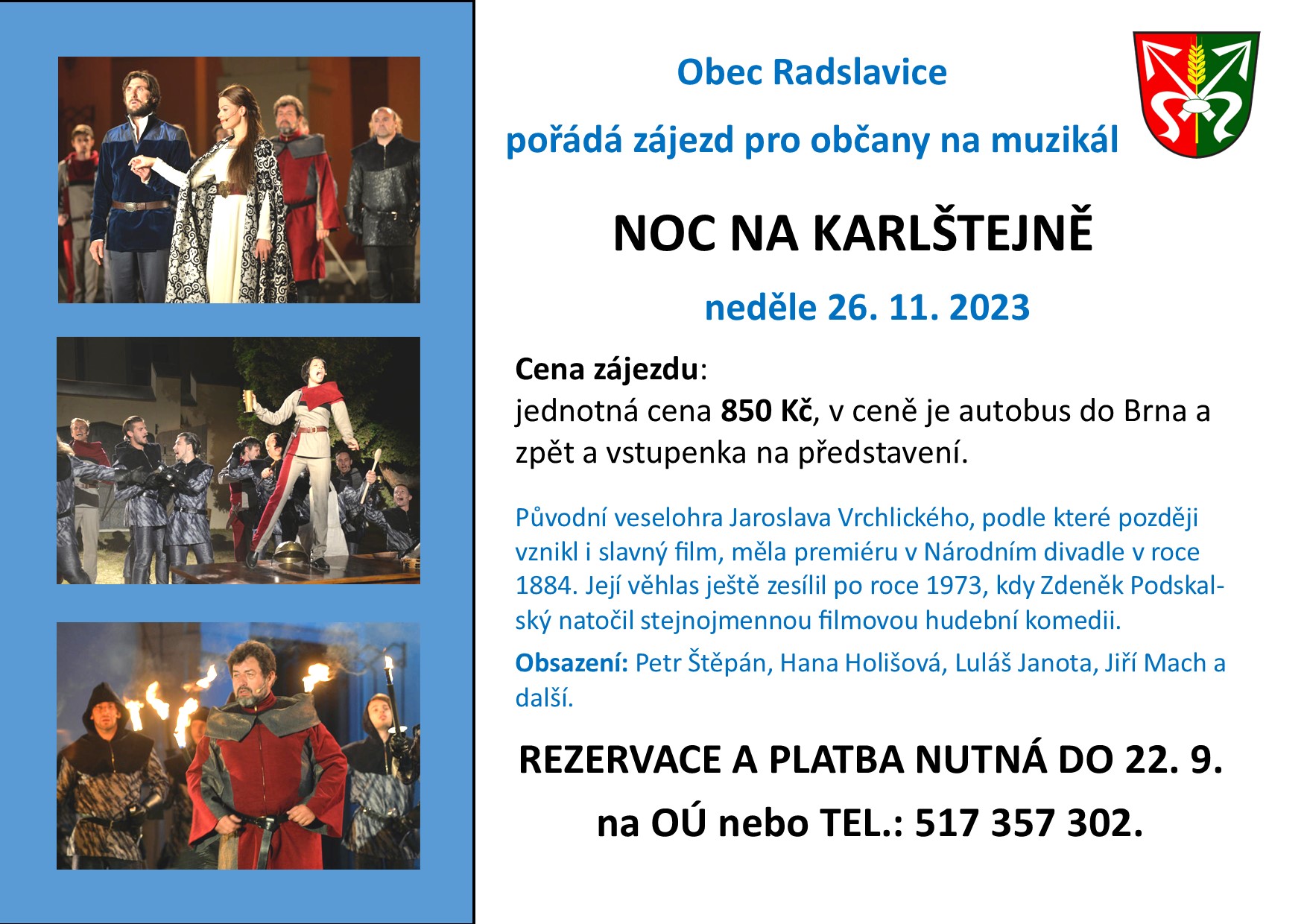 Obecní zájezd – Muzikál Noc na Karlštejně
